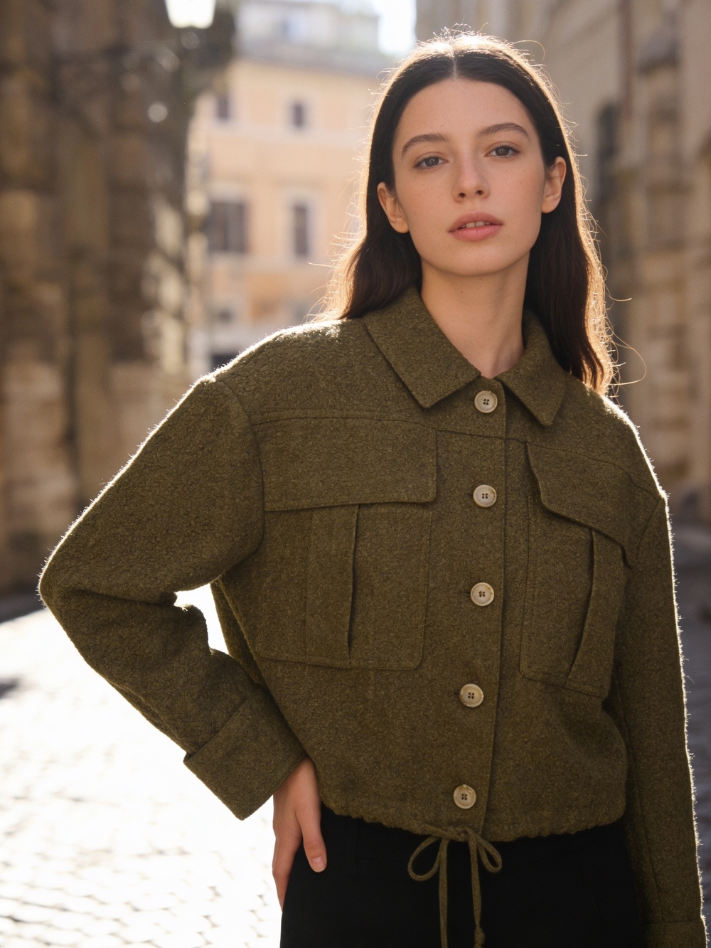 ZARA Loose-Fit Bomber Jacket Green NWT